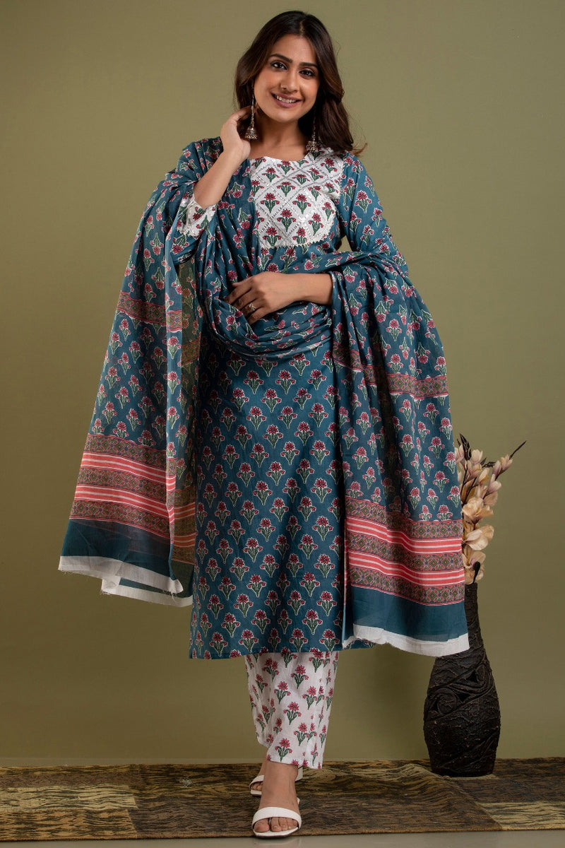 Designer Floral Printed Suit with Dupatta