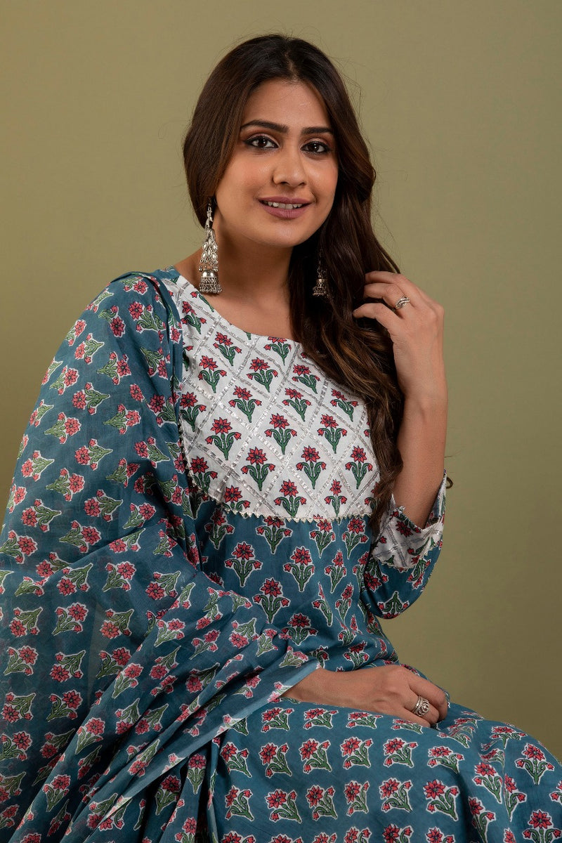 Designer Floral Printed Suit with Dupatta