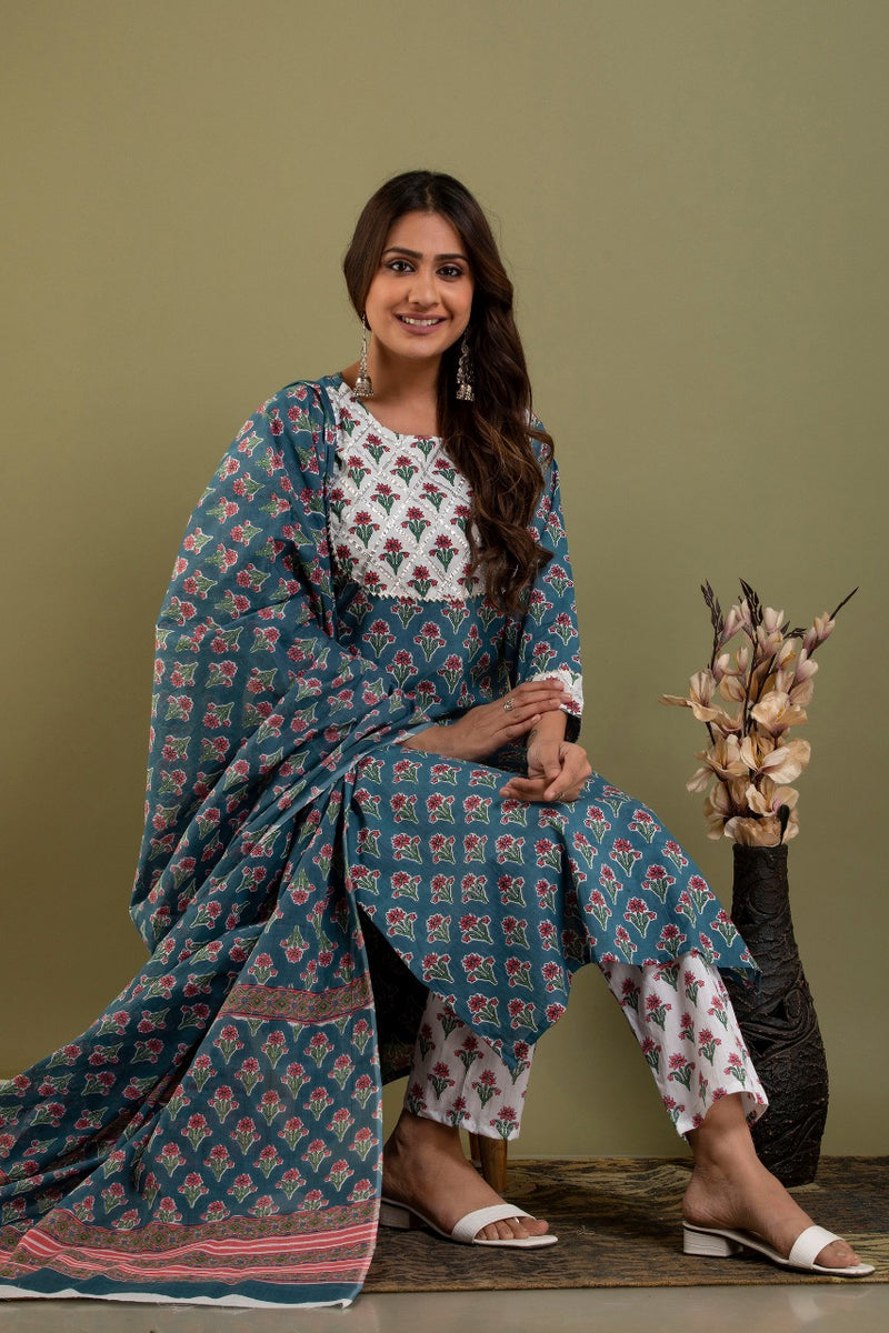 Designer Floral Printed Suit with Dupatta