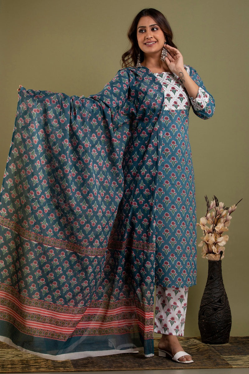 Designer Floral Printed Suit with Dupatta