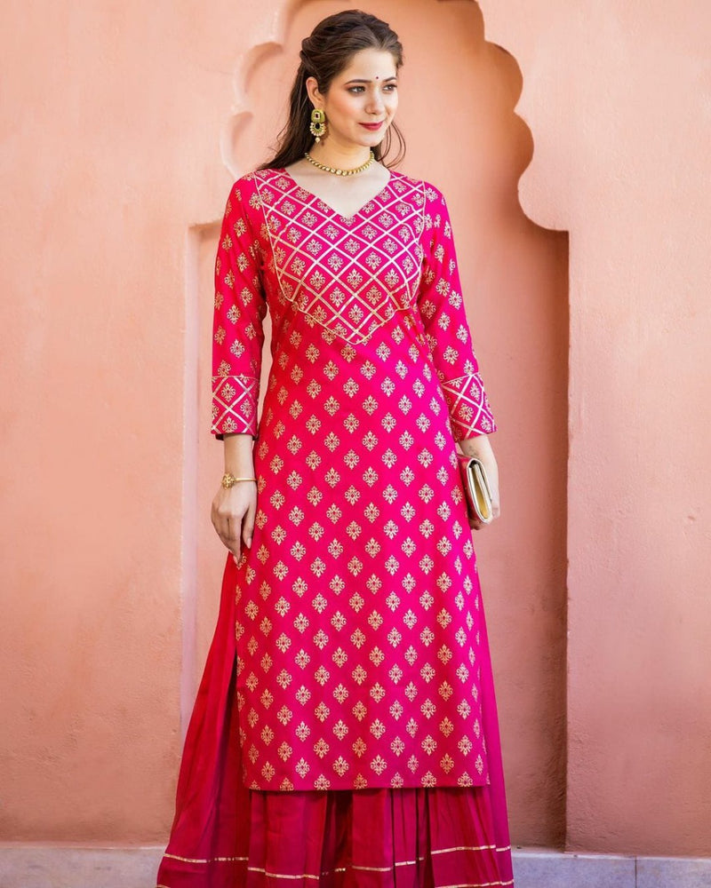 Beautiful Pink Designer Kurti Skirt Set