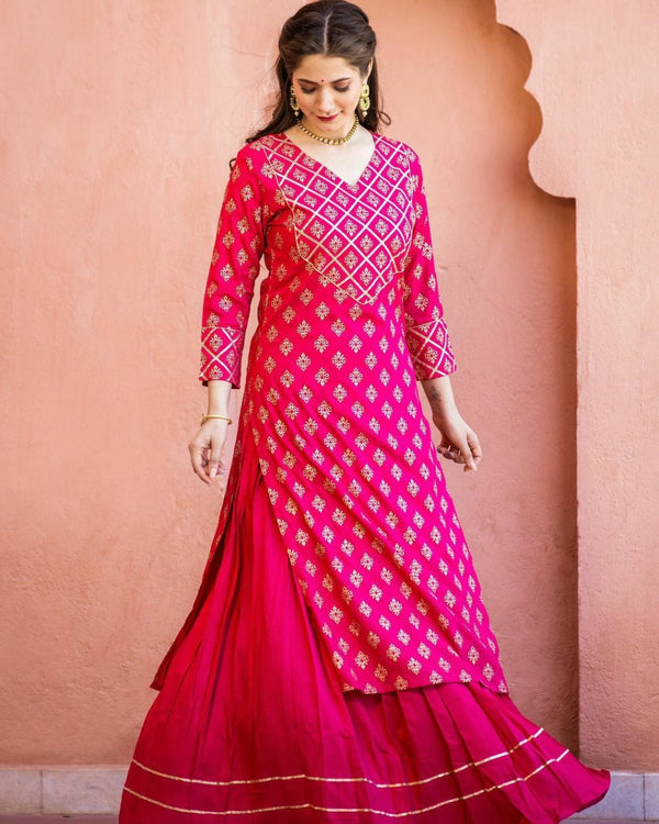 Beautiful Pink Designer Kurti Skirt Set