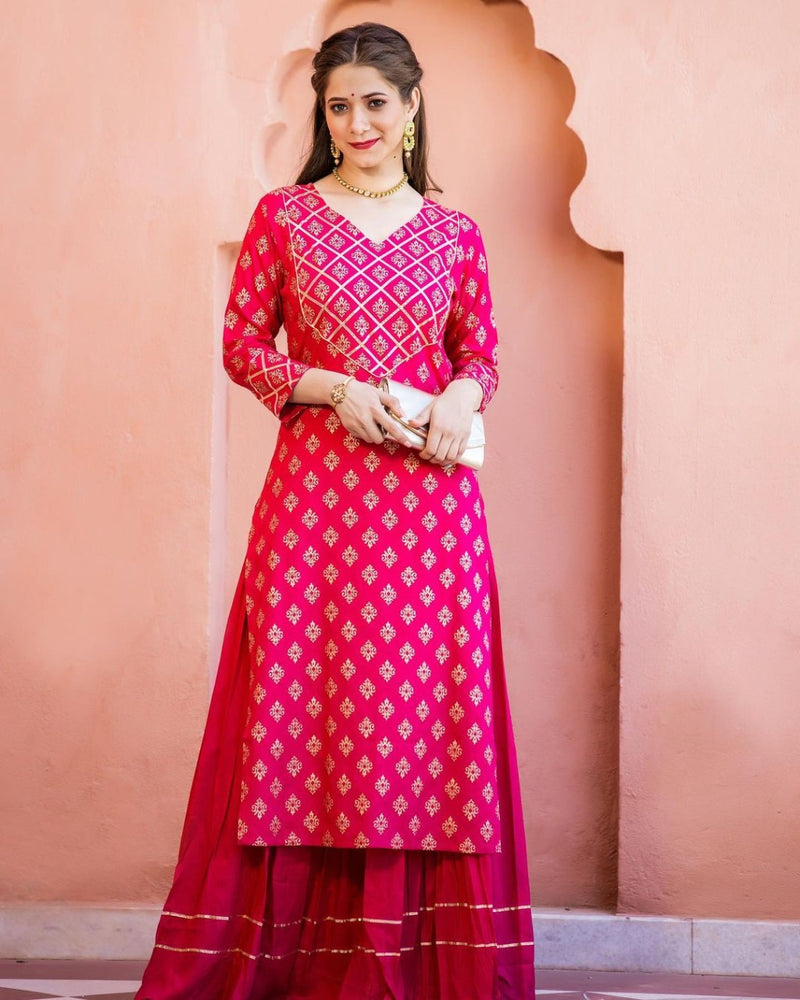 Beautiful Pink Designer Kurti Skirt Set