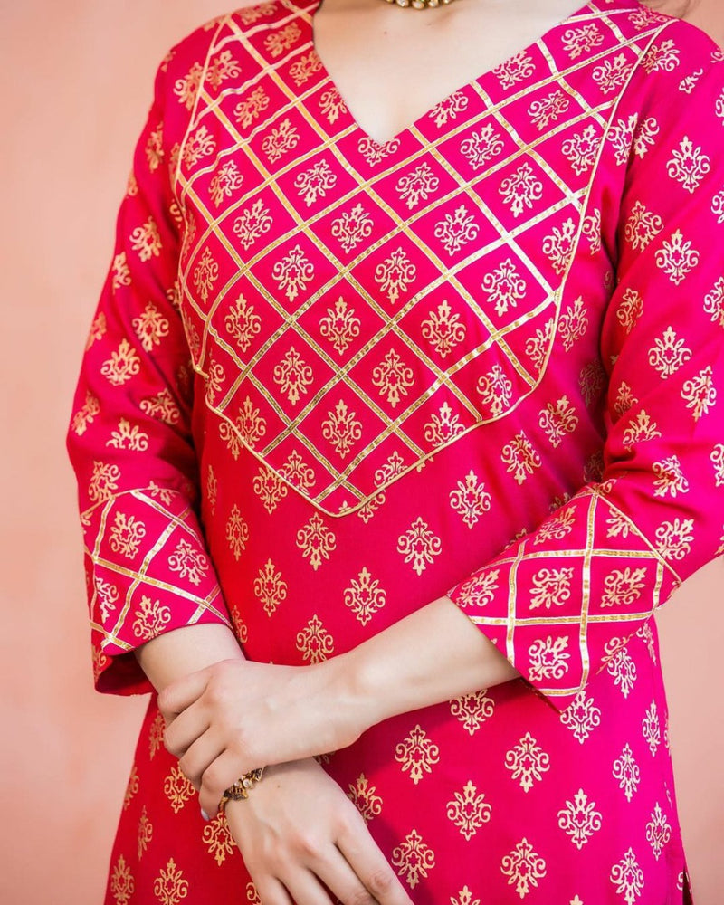 Beautiful Pink Designer Kurti Skirt Set