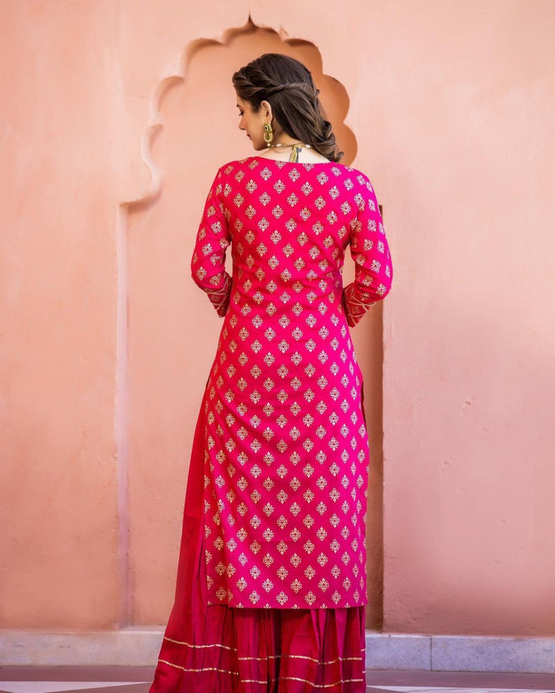 Beautiful Pink Designer Kurti Skirt Set