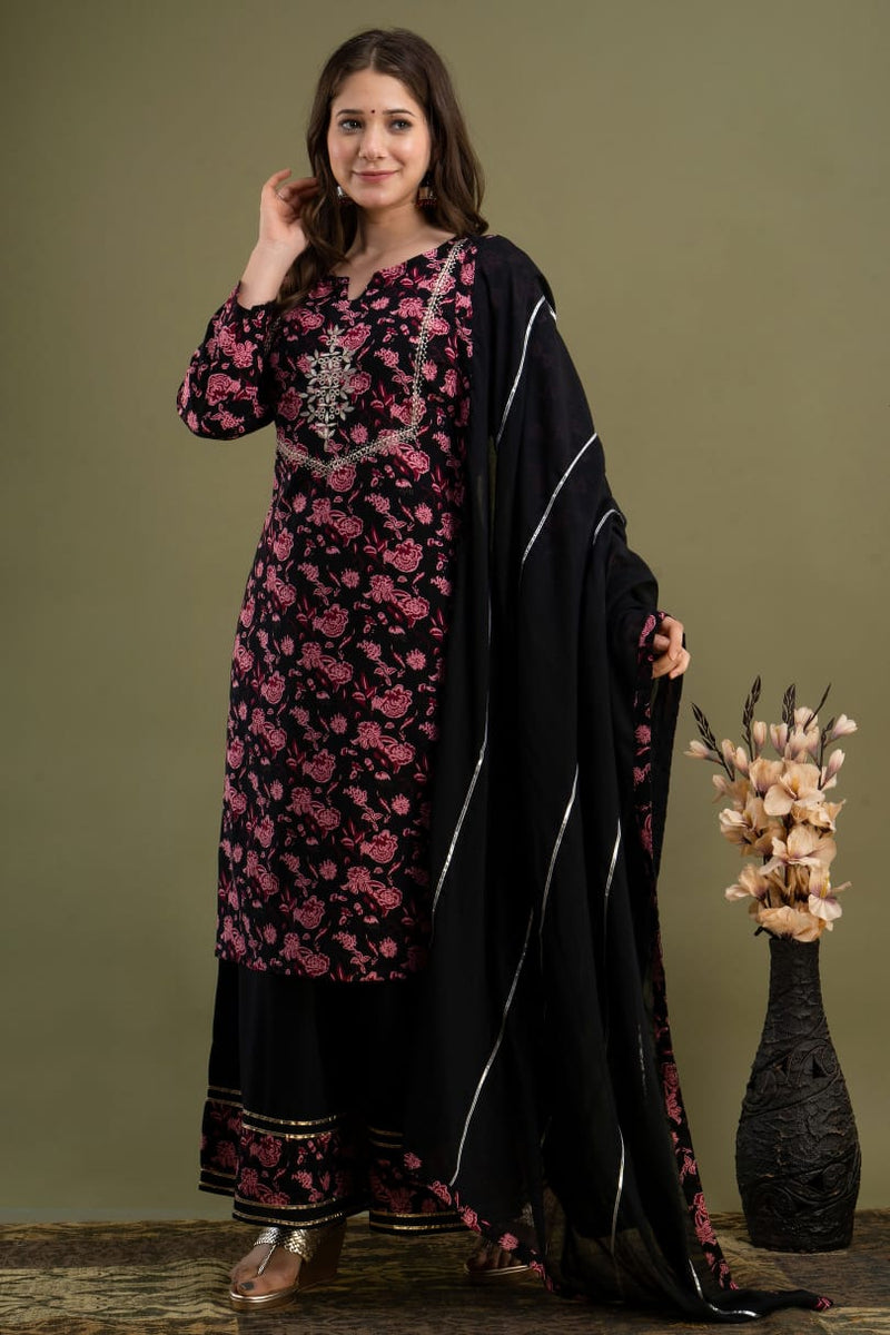 Beautiful Designer Kurti Palazzo Set With Dupatta