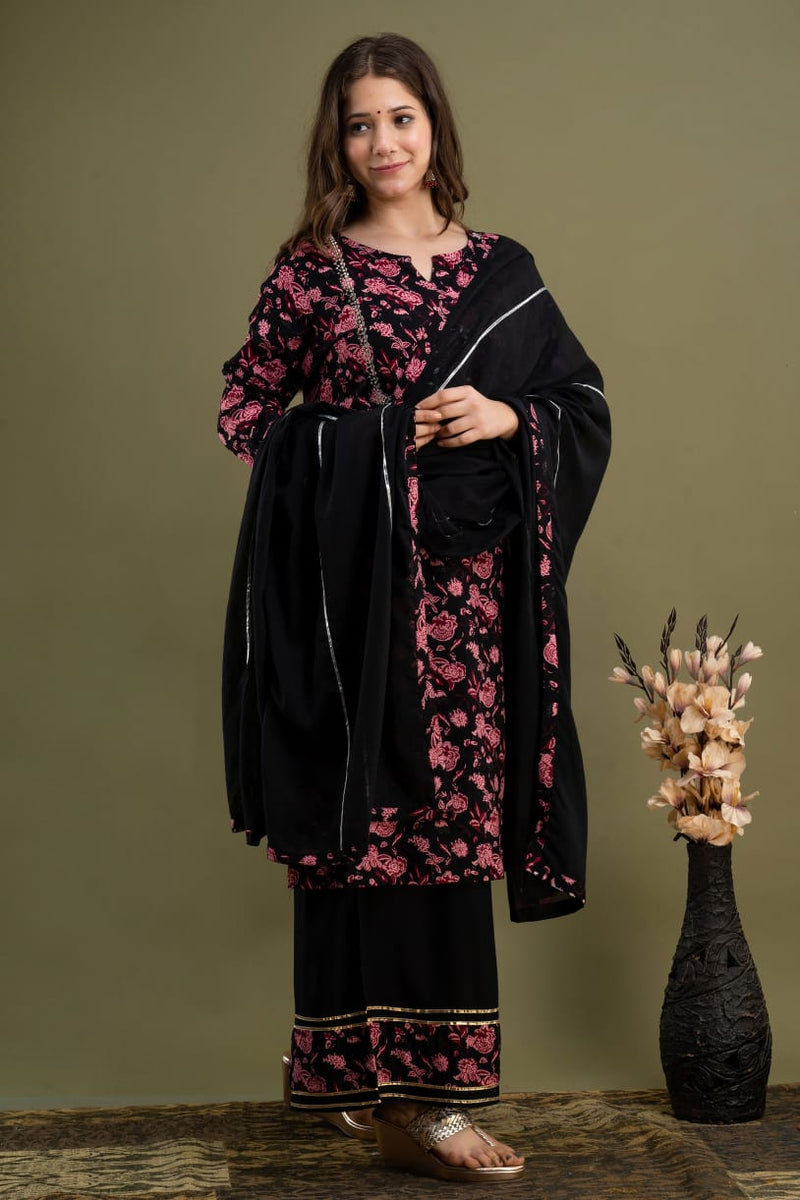 Beautiful Designer Kurti Palazzo Set With Dupatta