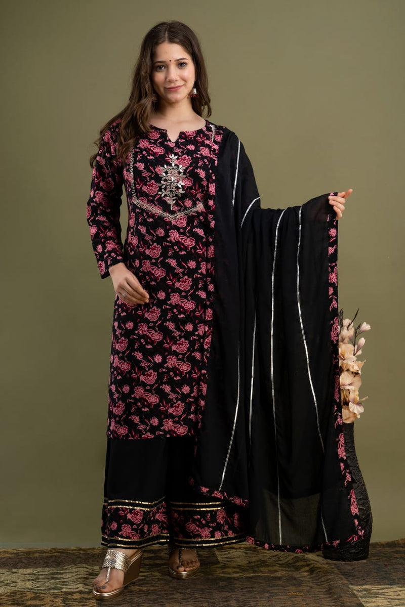 Beautiful Designer Kurti Palazzo Set With Dupatta