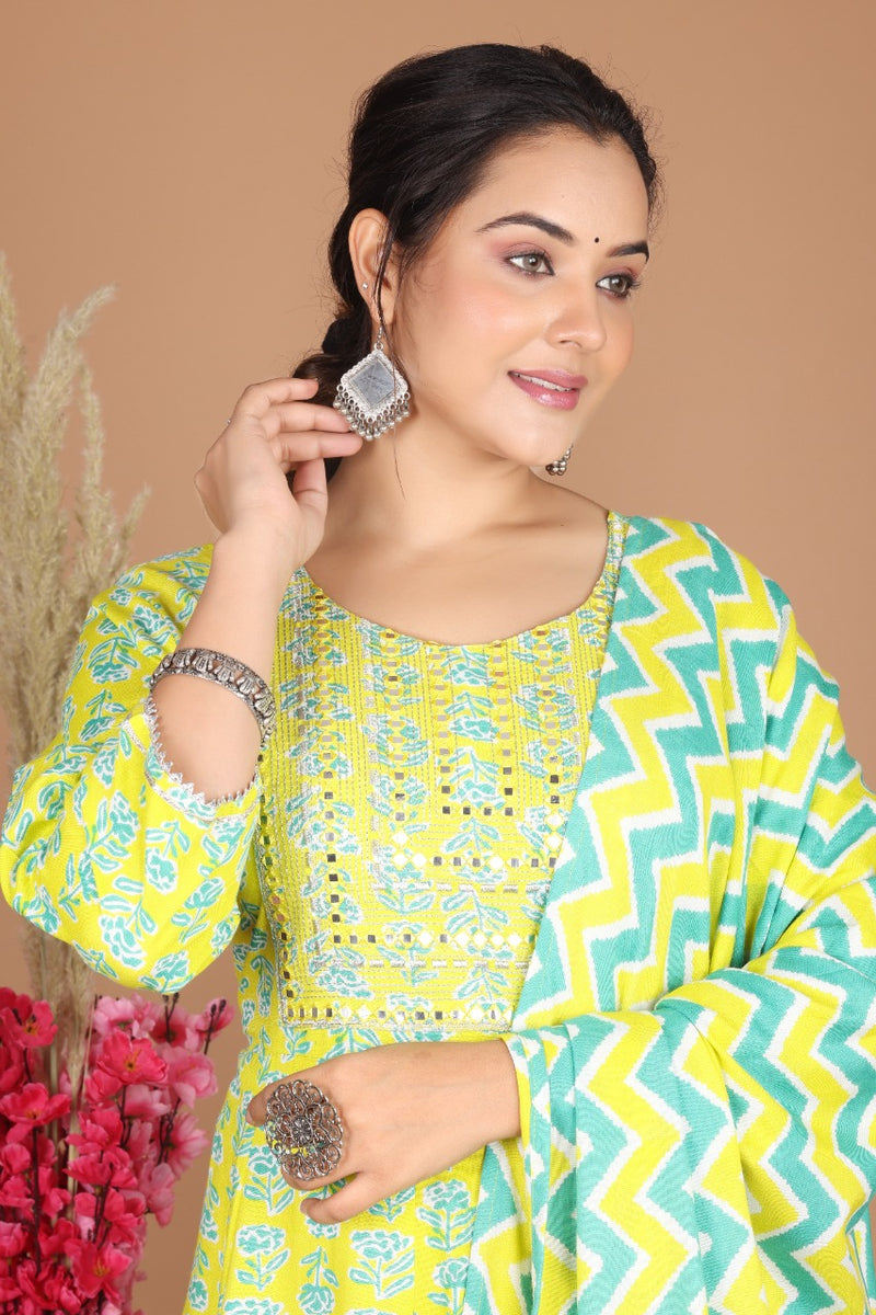 Lemon Green Designer Kurti Sharara With Dupatta