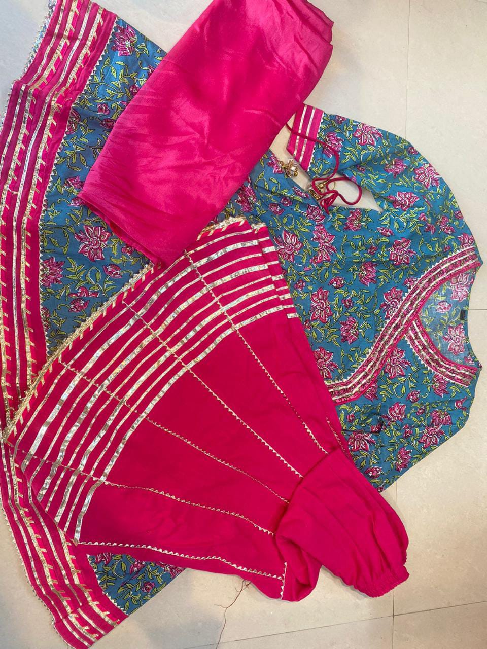 Designer Pink Floral Kurti Sharara With Dupatta