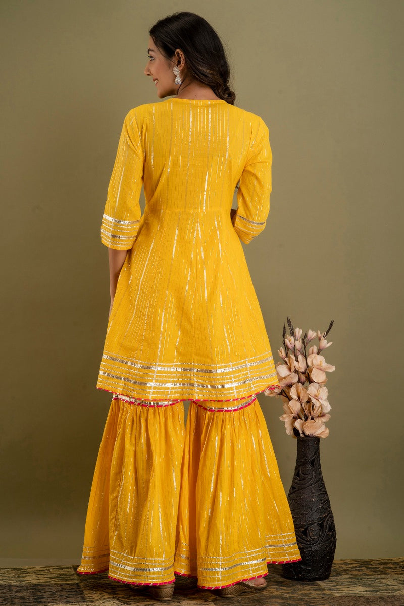 Bright Yellow Designer Kurti Sharara Set With Dupatta