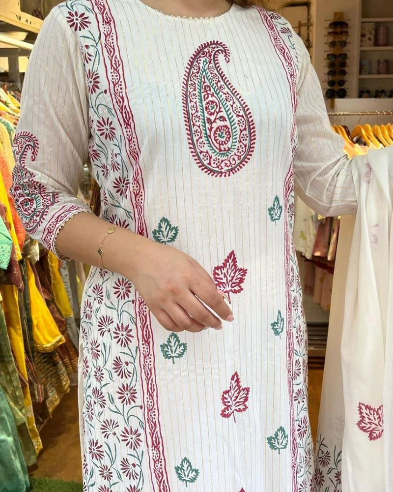 Creamish White Suit with Dupatta