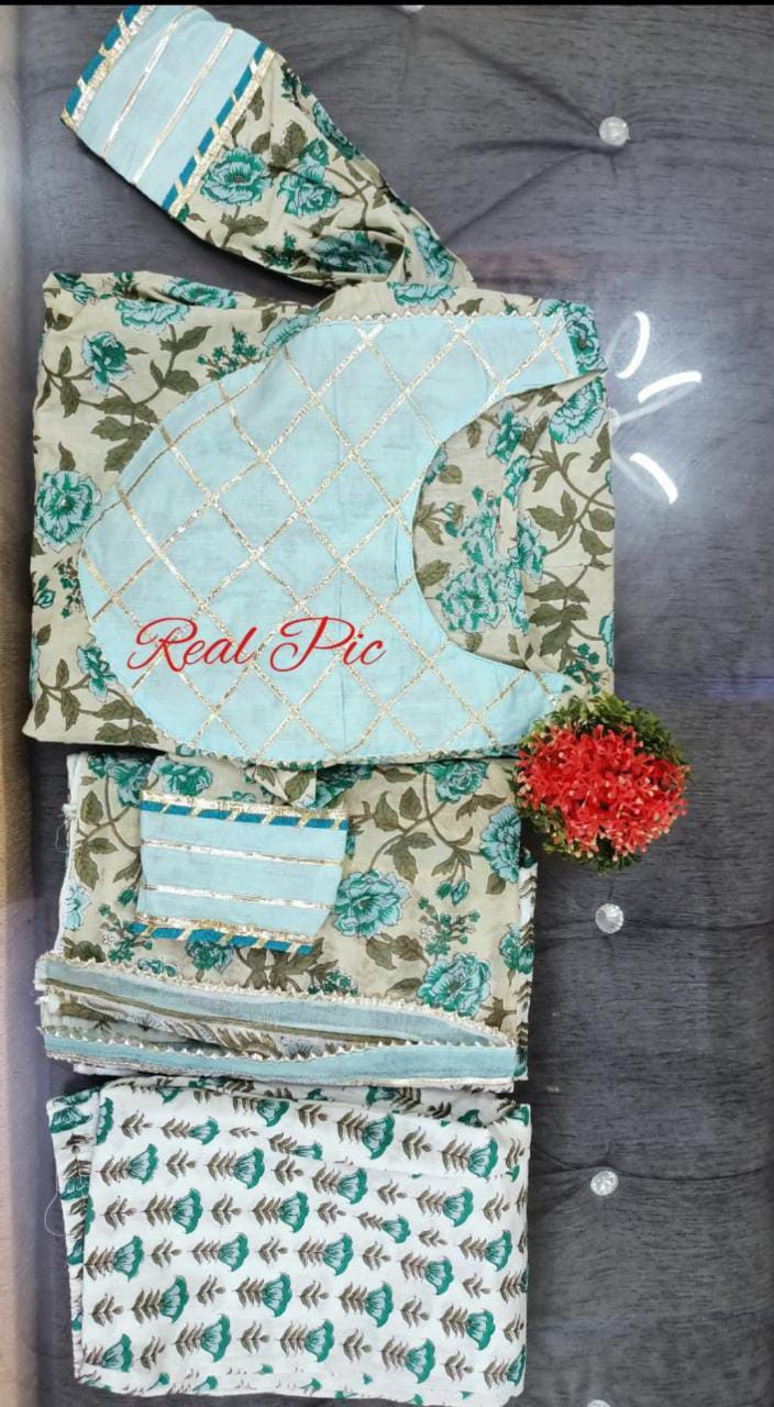 Sea Blue Flower Aanarkali Suit with Dupatta