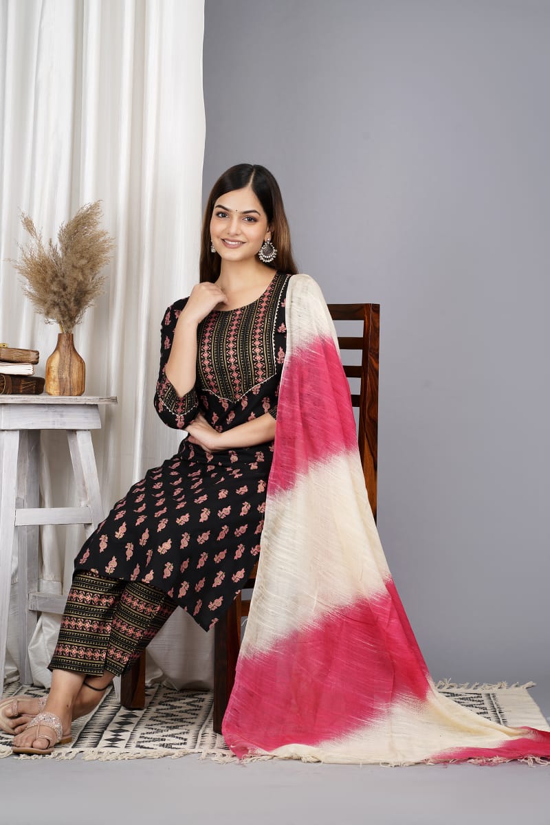 Dark Designer Suit With Bright Dupatta