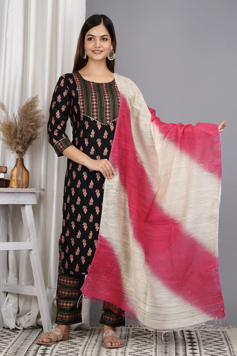 Dark Designer Suit With Bright Dupatta