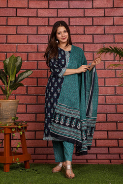 Navy Blue & Teal Beautiful Suit with Dupatta