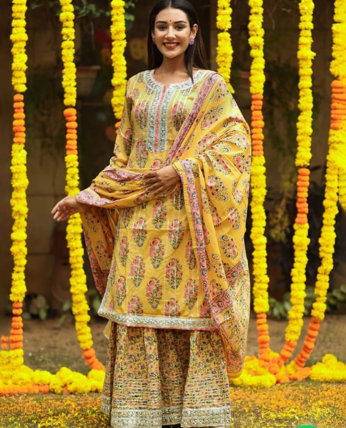 YELLOW GOTAPATTI SHARARA SUIT WITH DUPATTA