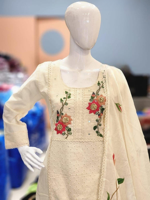 Chikankari Floral Suit With Dupatta