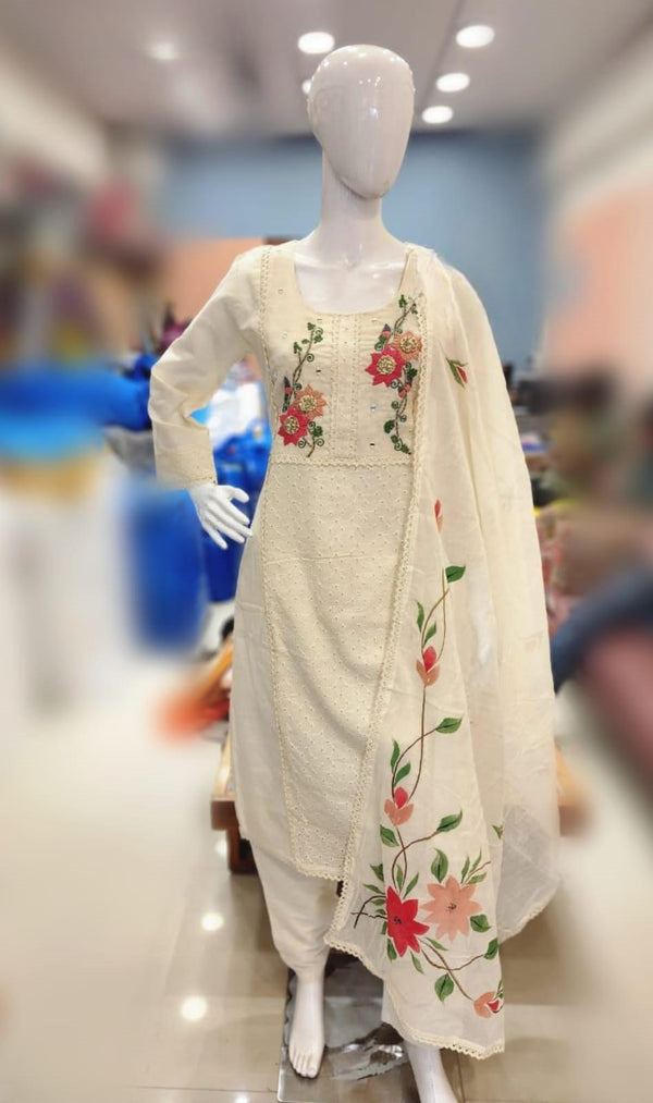 Chikankari Floral Suit With Dupatta