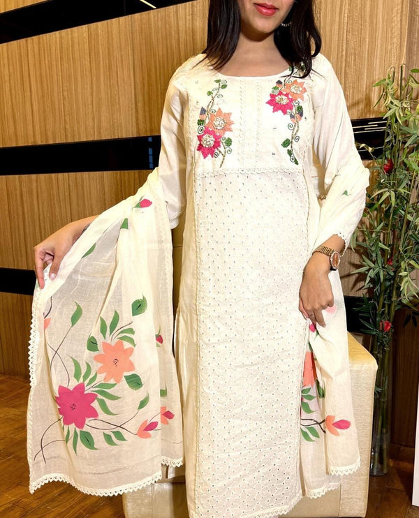 Chikankari Floral Suit With Dupatta