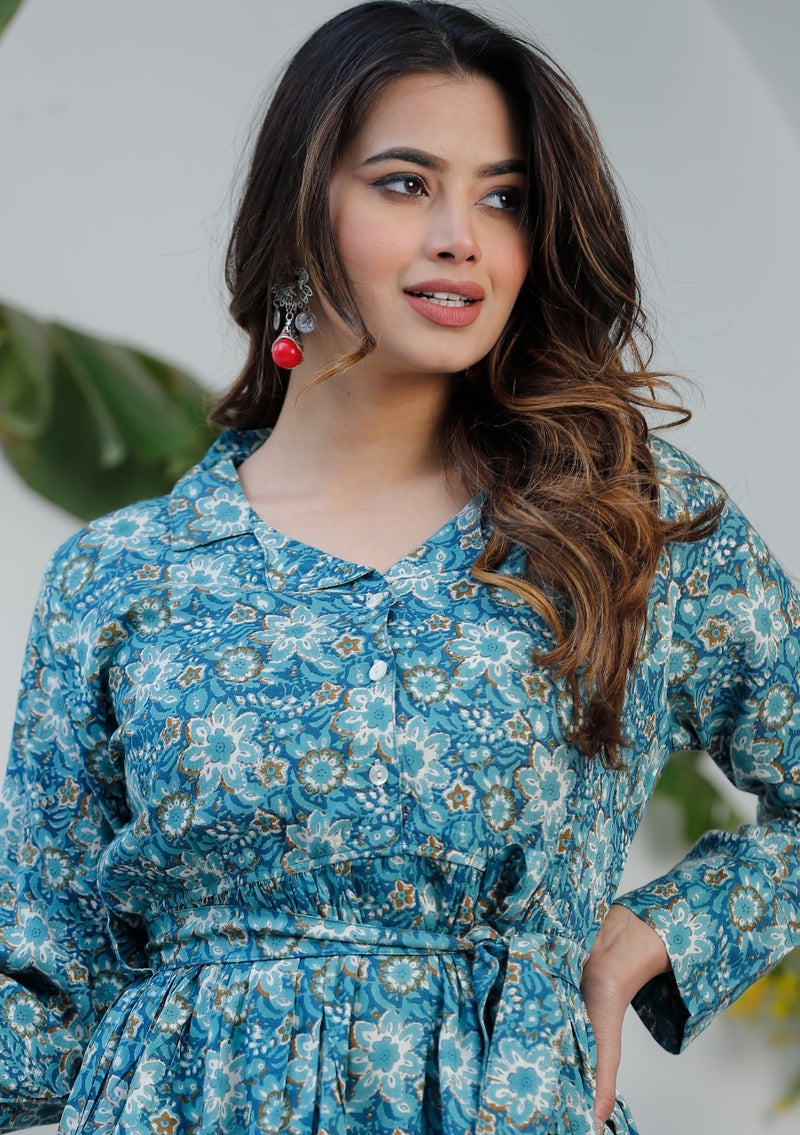 Beautiful Blue Peplum Style Kurti With Pant