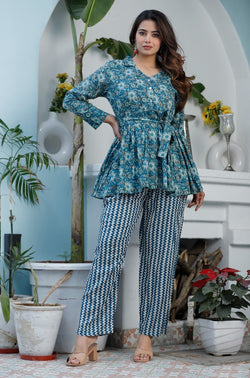 Beautiful Blue Peplum Style Kurti With Pant