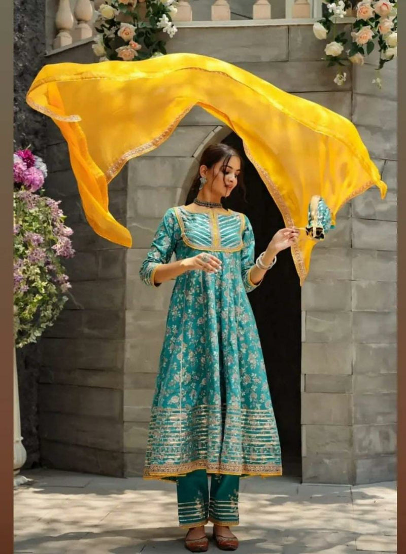 BEAUTIFUL ANARKALI KURTI WITH PANTS AND DUPATTA