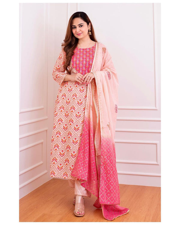 Beautiful Orange Peach Suit With Duppata