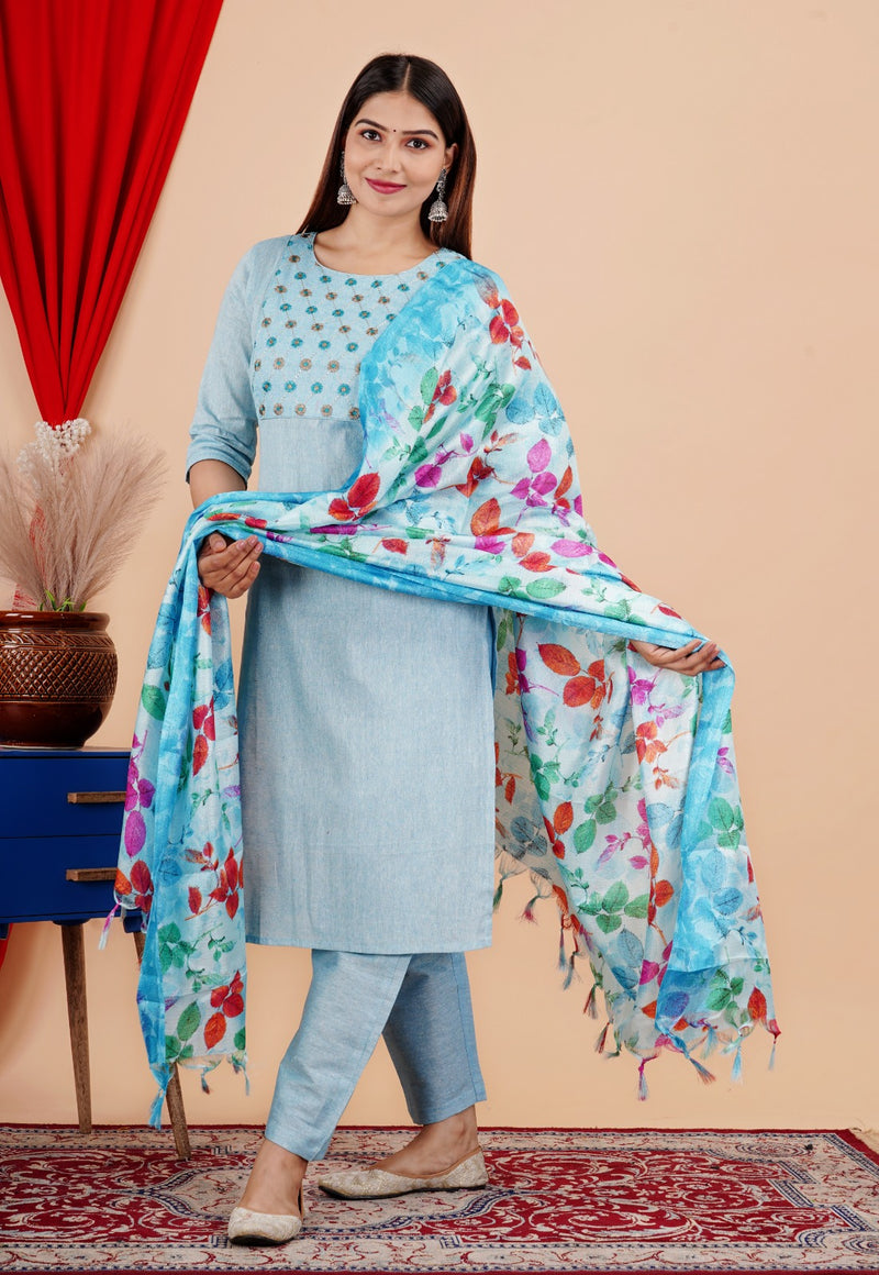 Beautiful Cotton Handloom Suit With Silk Dupatta