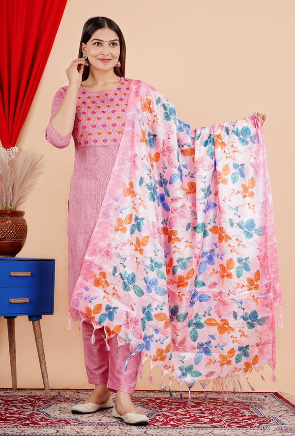 Beautiful Cotton Handloom Suit With Silk Dupatta