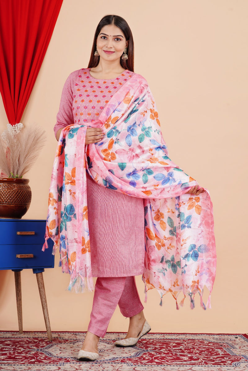 Beautiful Cotton Handloom Suit With Silk Dupatta