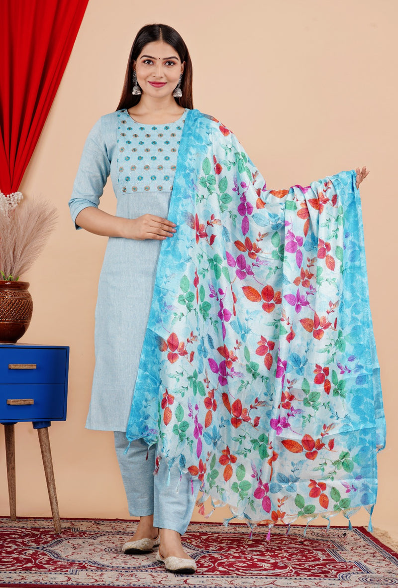 Beautiful Cotton Handloom Suit With Silk Dupatta