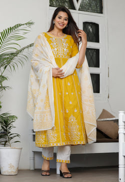 Beautiful Yellow Chikankari Suit With Dupatta