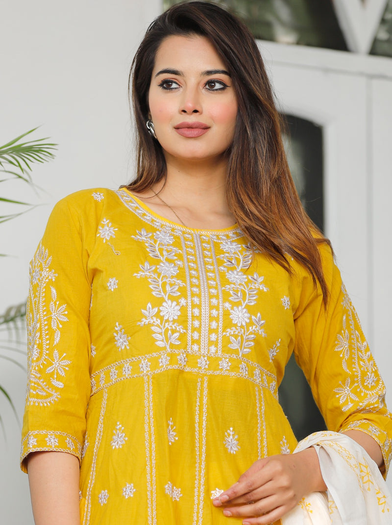 Beautiful Yellow Chikankari Suit With Dupatta