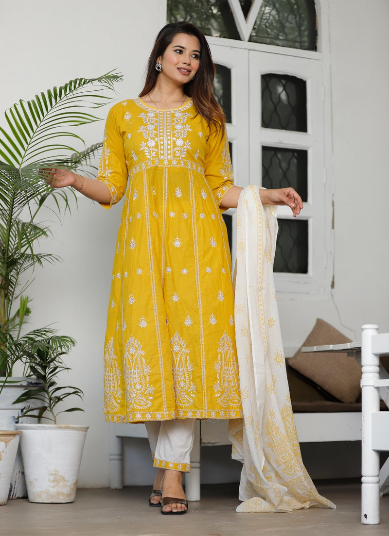 Beautiful Yellow Chikankari Suit With Dupatta