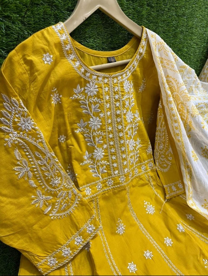 Beautiful Yellow Chikankari Suit With Dupatta