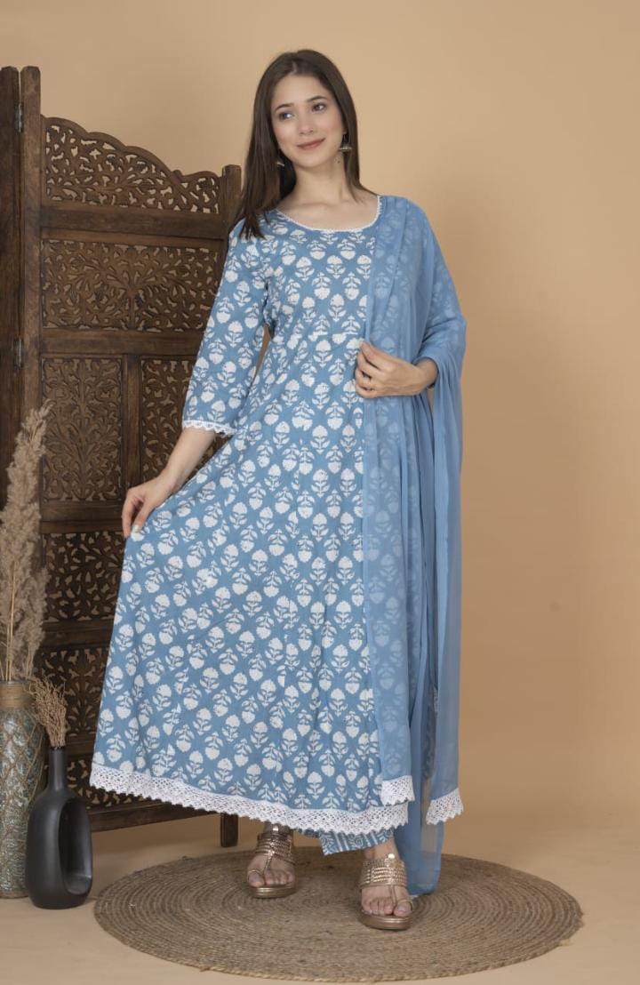 Floral Cotton Suit With Dupatta