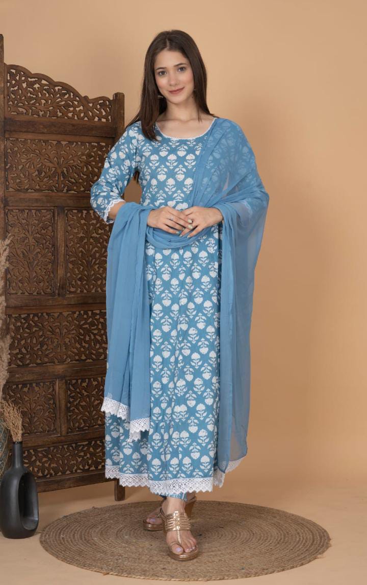 Floral Cotton Suit With Dupatta