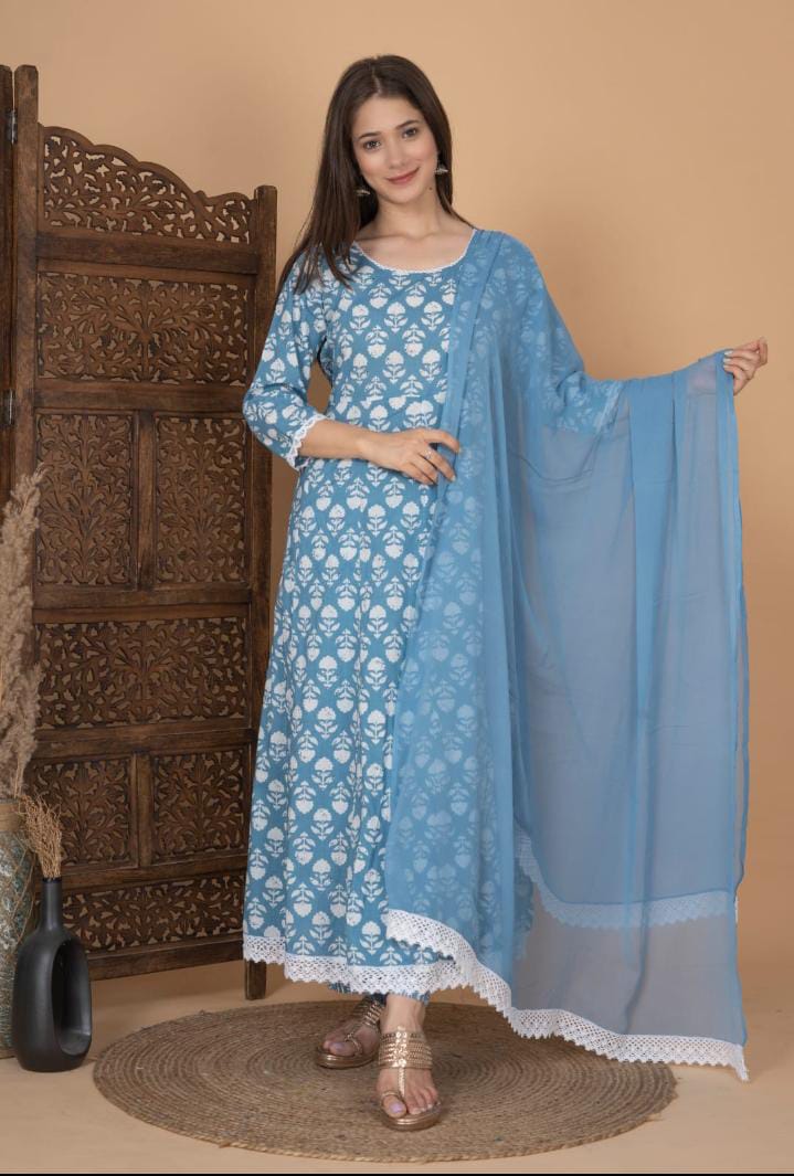 Floral Cotton Suit With Dupatta