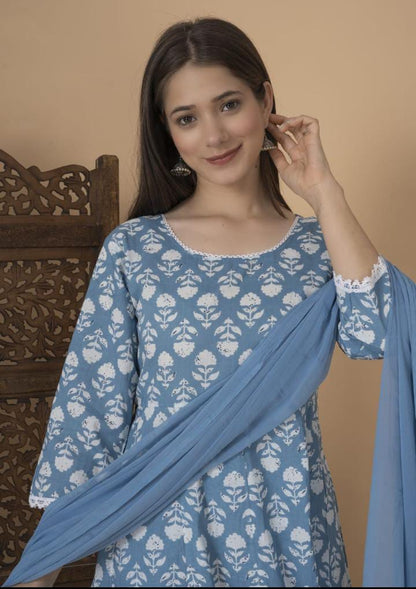 Floral Cotton Suit With Dupatta