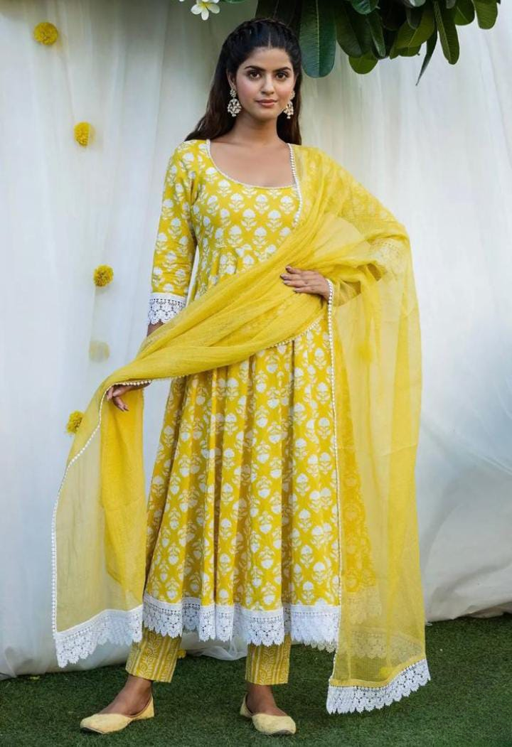 Floral Cotton Suit With Dupatta