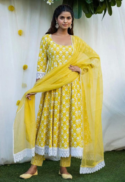 Floral Cotton Suit With Dupatta