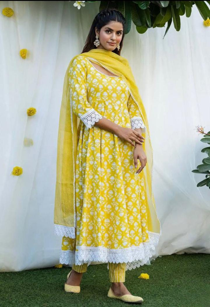 Floral Cotton Suit With Dupatta