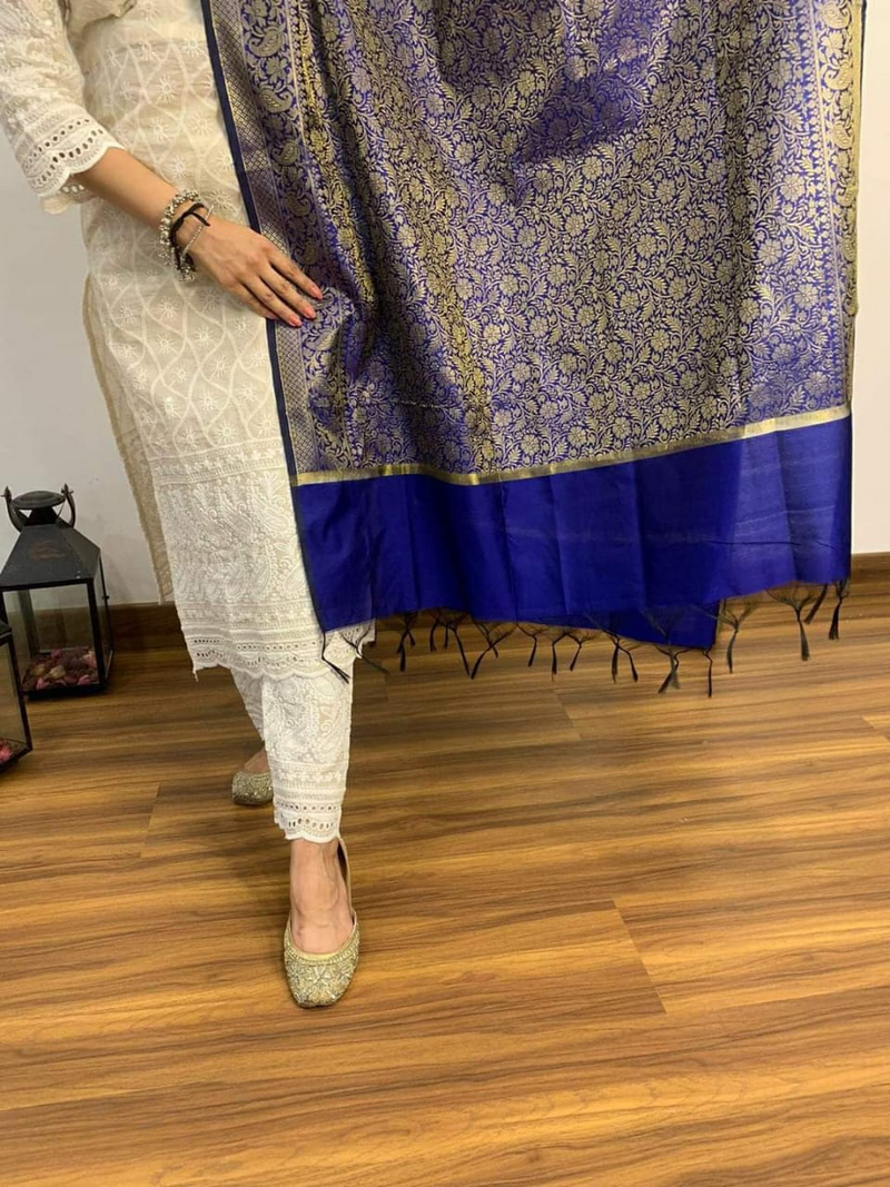 Chikankari Suit With Banarasi Silk Dupatta