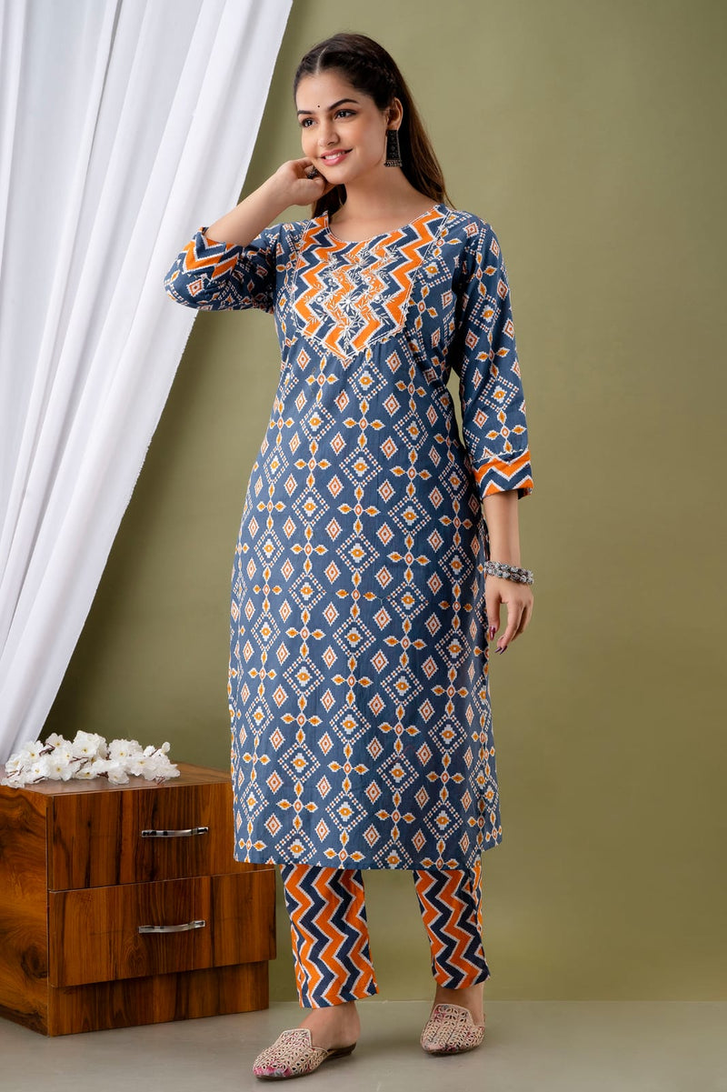 Premium Printed Zari Embroidery Kurti With Dupatta