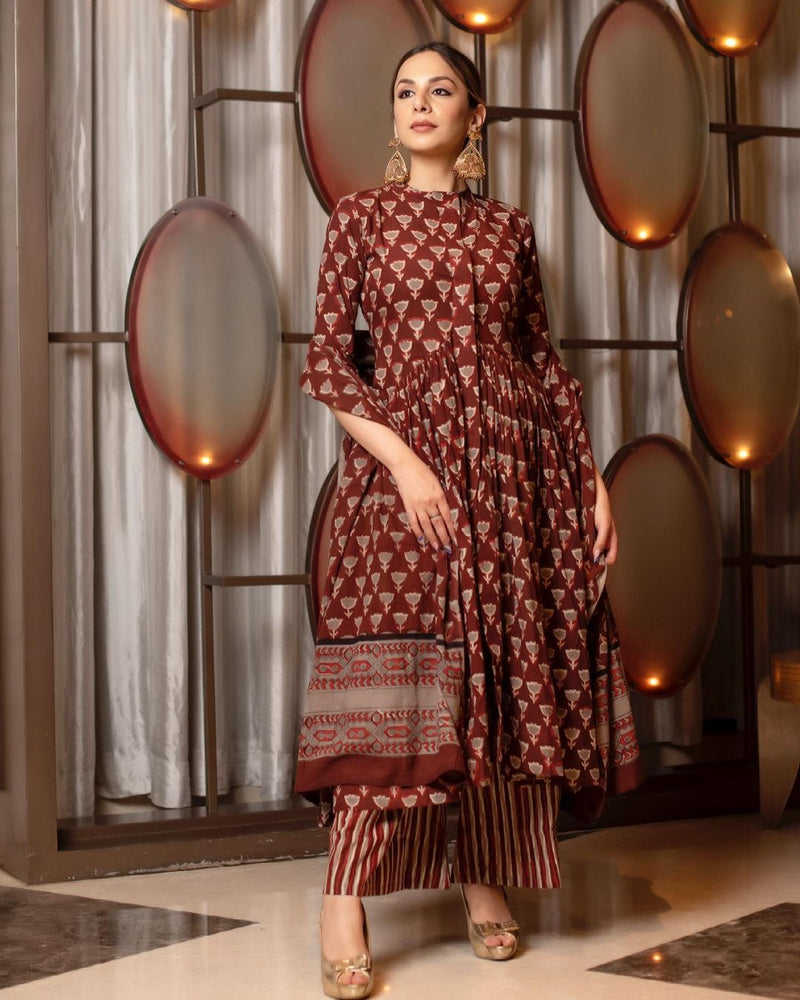 Printed Cotton Kurti With Pant and Dupatta