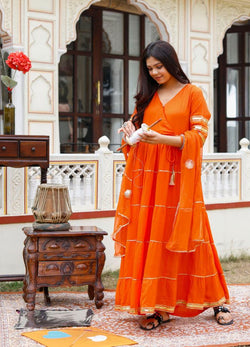 Premium Orange Anarkali style kurta with pant